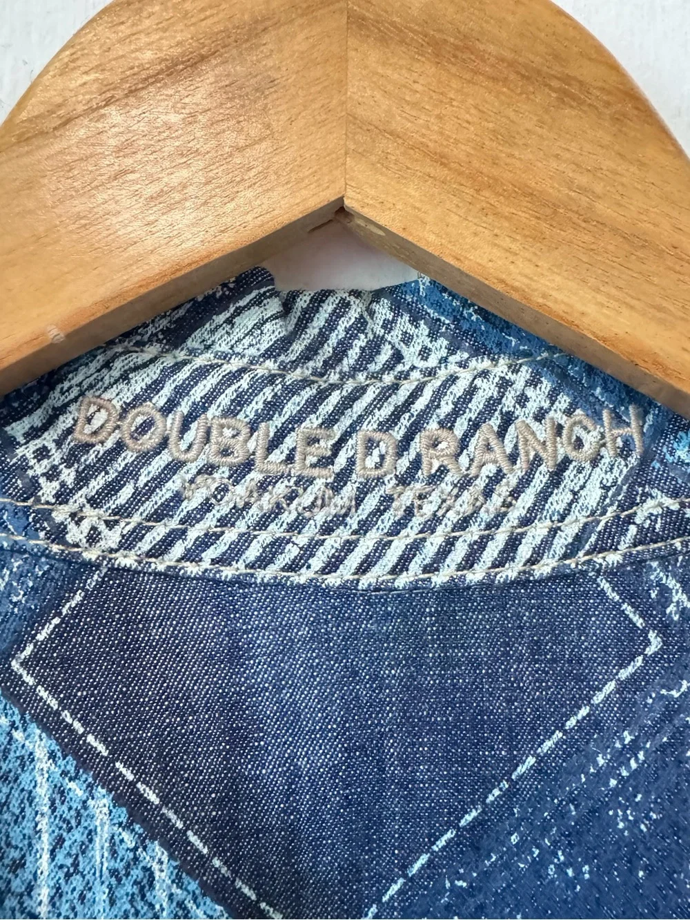 Double D Ranch Scrapbag Workshirt Patchwork Denim Shirt Pearl Snap Womens Large - Picture 5 of 10